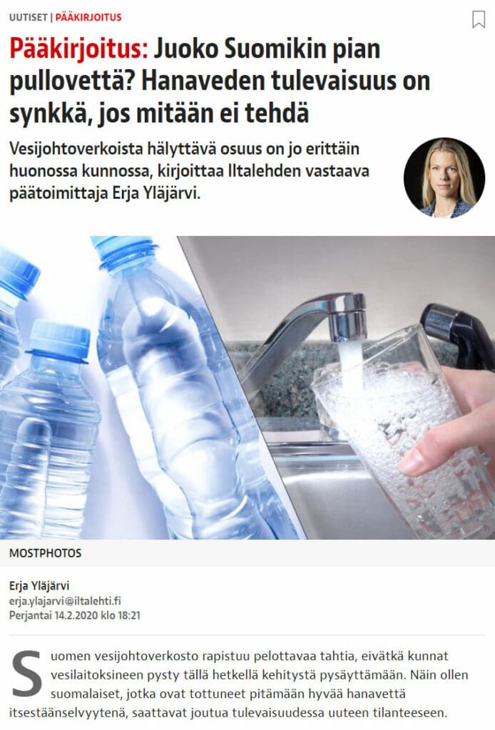 Suomen vesijohtoverkoston kunto rapistuu